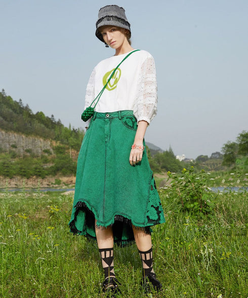 Lace Blocking Skirt